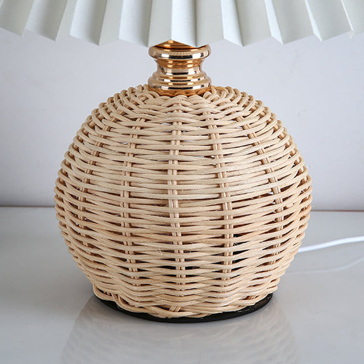 Lisslune | RattaLume Nordic LED Table Lamp | Woven Rattan & Foldable Fabric Shade | Mood Light | Decor for the Bedroom