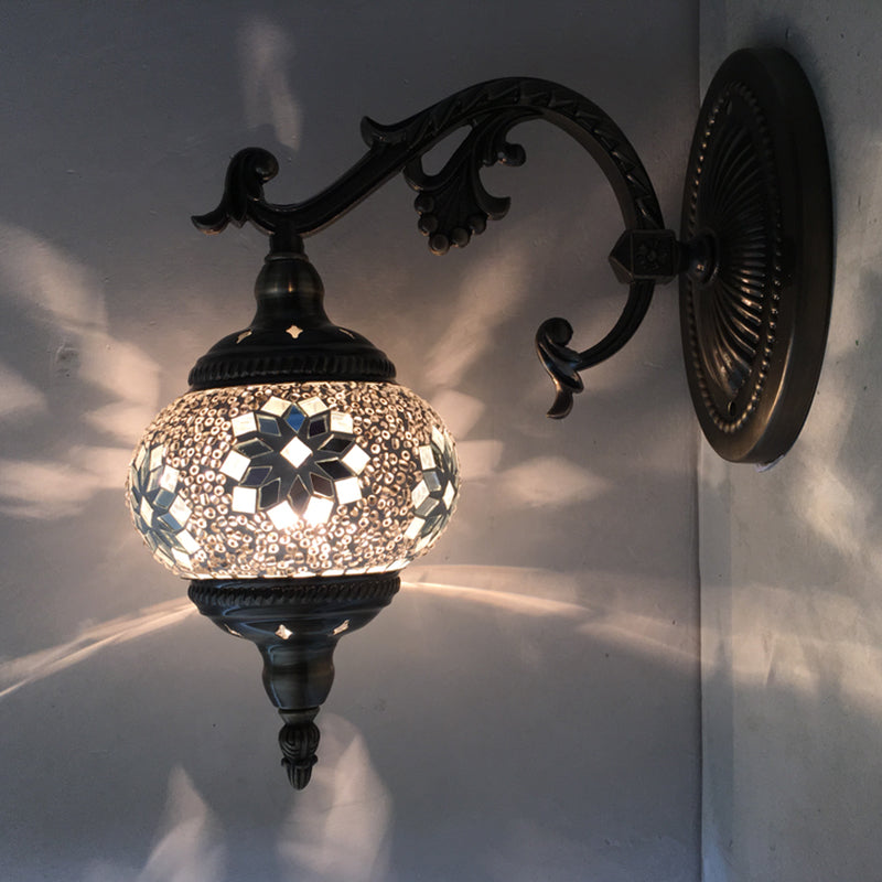 Skørter | Antique Armed Sconces Metal 1 Bulb Wall Mounted Light Fixture with Global Tan/White Glass Shade for Stair
