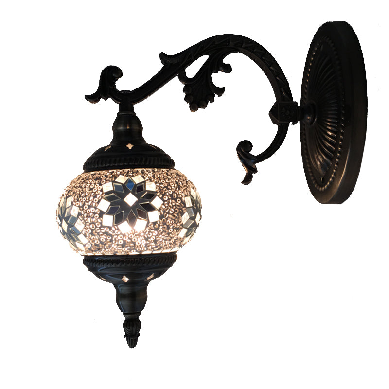Skørter | Antique Armed Sconces Metal 1 Bulb Wall Mounted Light Fixture with Global Tan/White Glass Shade for Stair