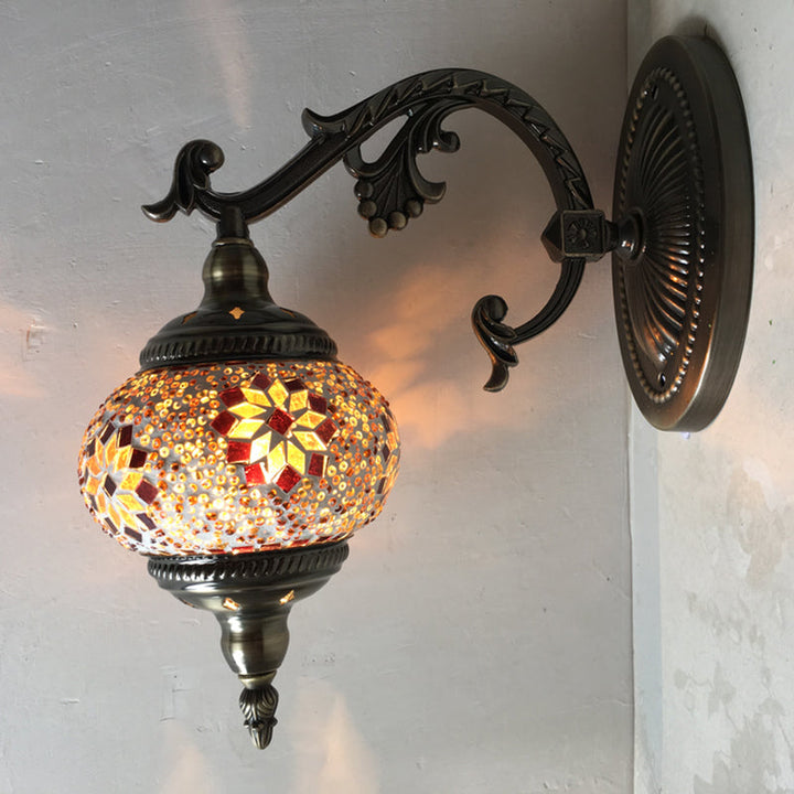 Skørter | Antique Armed Sconces Metal 1 Bulb Wall Mounted Light Fixture with Global Tan/White Glass Shade for Stair