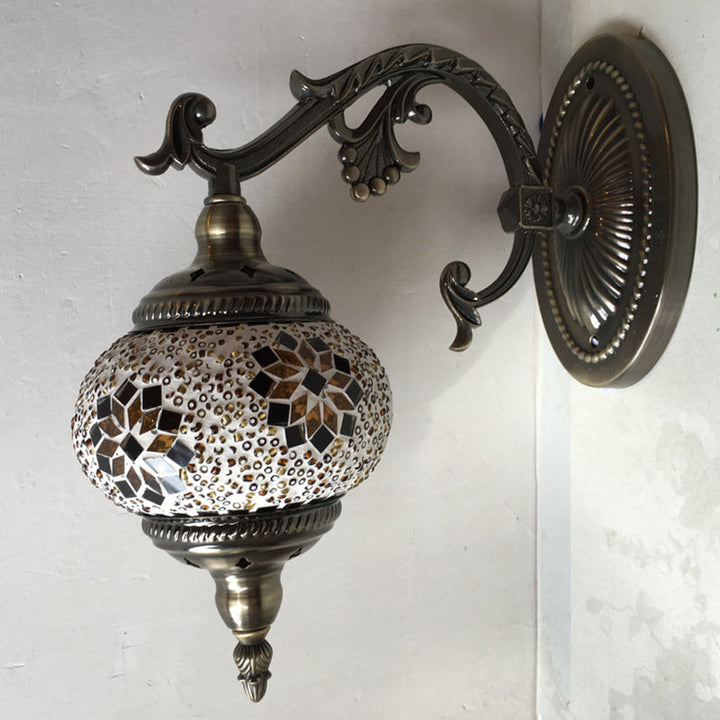 Skørter | Antique Armed Sconces Metal 1 Bulb Wall Mounted Light Fixture with Global Tan/White Glass Shade for Stair