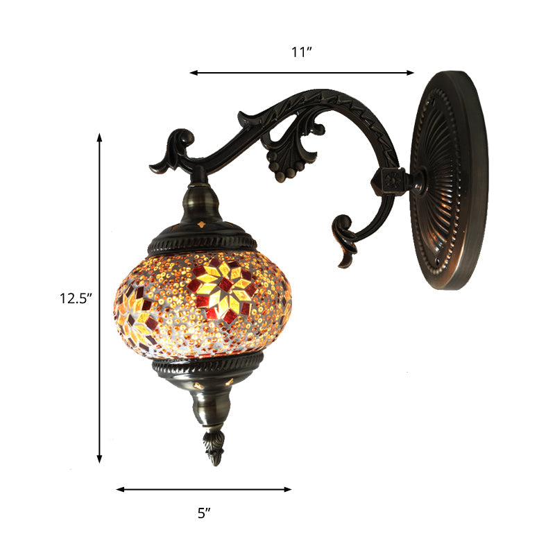 Skørter | Antique Armed Sconces Metal 1 Bulb Wall Mounted Light Fixture with Global Tan/White Glass Shade for Stair