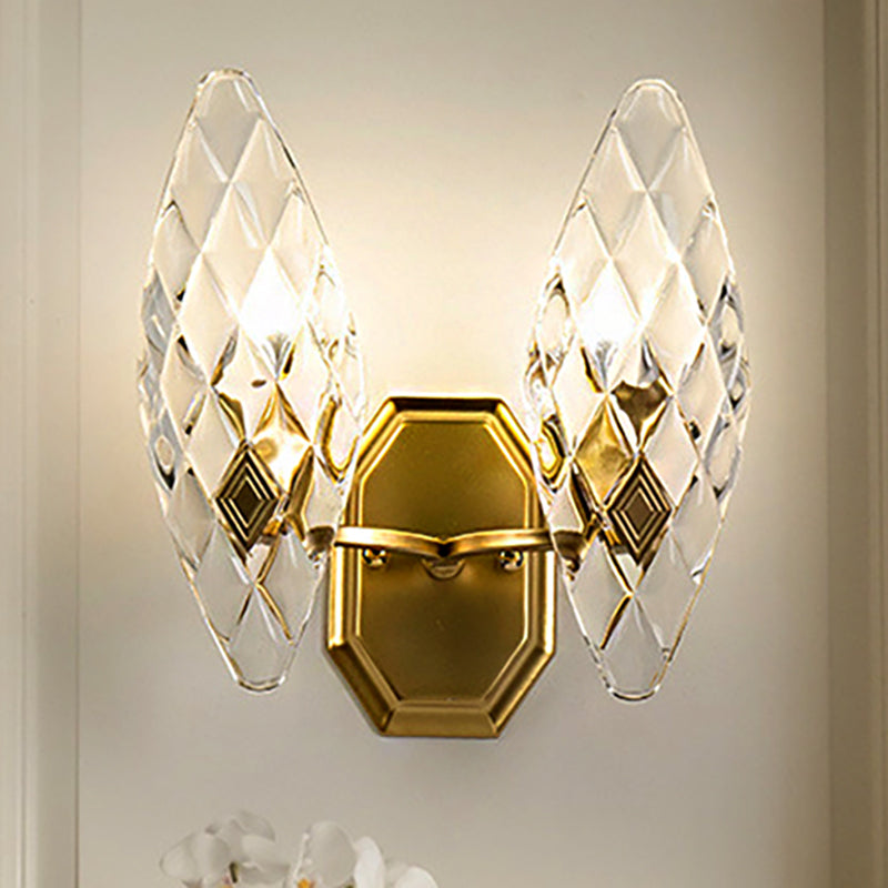 Lisslune | Clear Crystal Diamond Wall Light Modern Style 1/2-Head Brass Wall Lamp for Living Room