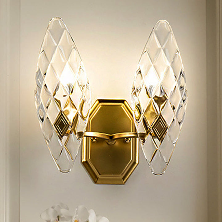 Lisslune | Clear Crystal Diamond Wall Light Modern Style 1/2-Head Brass Wall Lamp for Living Room