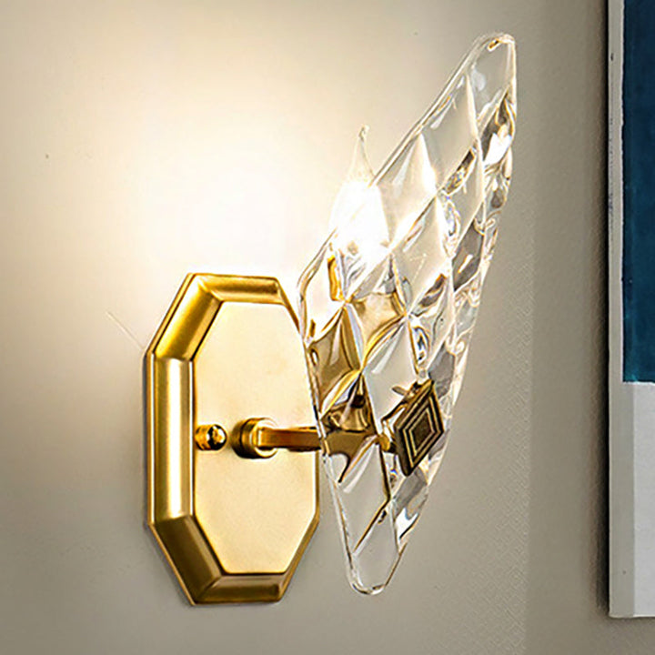 Lisslune | Clear Crystal Diamond Wall Light Modern Style 1/2-Head Brass Wall Lamp for Living Room