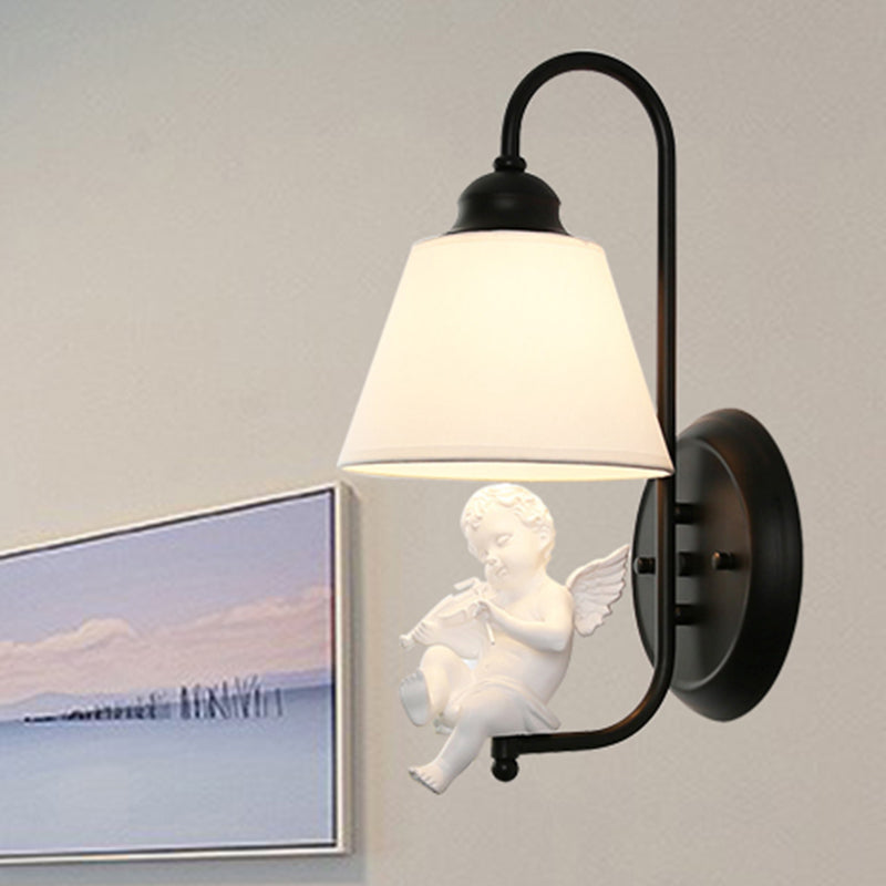 Skørter | Monochrome Tapered Shade Wall Lamp with Angel Deco Modern Metal Wall Lamp for Adult Bedroom