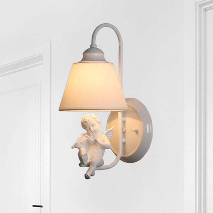 Skørter | Monochrome Tapered Shade Wall Lamp with Angel Deco Modern Metal Wall Lamp for Adult Bedroom