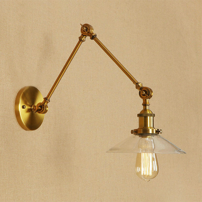 Lisslune | Brass Cone Wall Lighting Country House Amber Glass 1 Light Living Room Wall Lamp Fixture