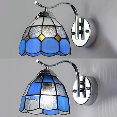 Lisslune | Tiffany Style Tapered Wall Light with Square/Jewelry Pattern Stained Glass 1 Light Wall Sconces Lighting in Blue
