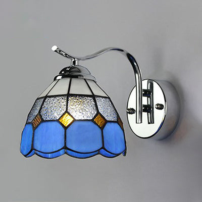 Lisslune | Tiffany Style Tapered Wall Light with Square/Jewelry Pattern Stained Glass 1 Light Wall Sconces Lighting in Blue
