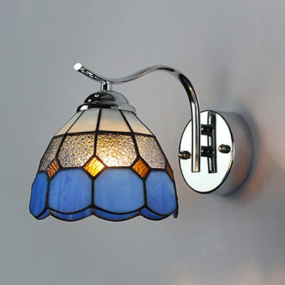 Lisslune | Tiffany Style Tapered Wall Light with Square/Jewelry Pattern Stained Glass 1 Light Wall Sconces Lighting in Blue