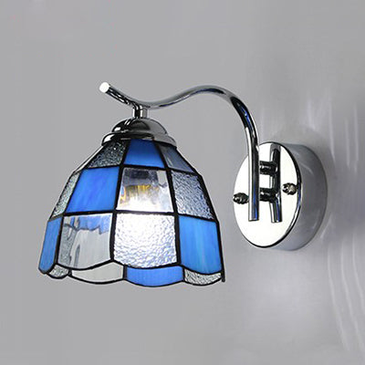 Lisslune | Tiffany Style Tapered Wall Light with Square/Jewelry Pattern Stained Glass 1 Light Wall Sconces Lighting in Blue