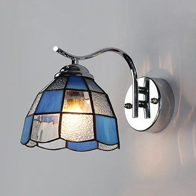Lisslune | Tiffany Style Tapered Wall Light with Square/Jewelry Pattern Stained Glass 1 Light Wall Sconces Lighting in Blue