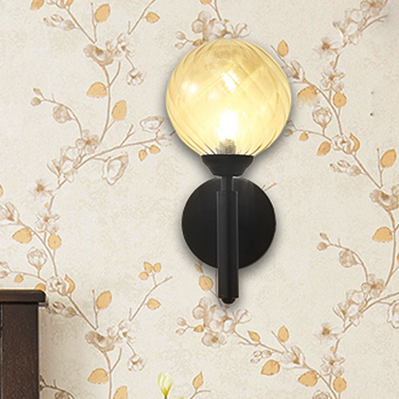 Lisslune | Modern Globe Wall Lighting 1 Bulb Clear Textured Glass Wall Lamp in Black