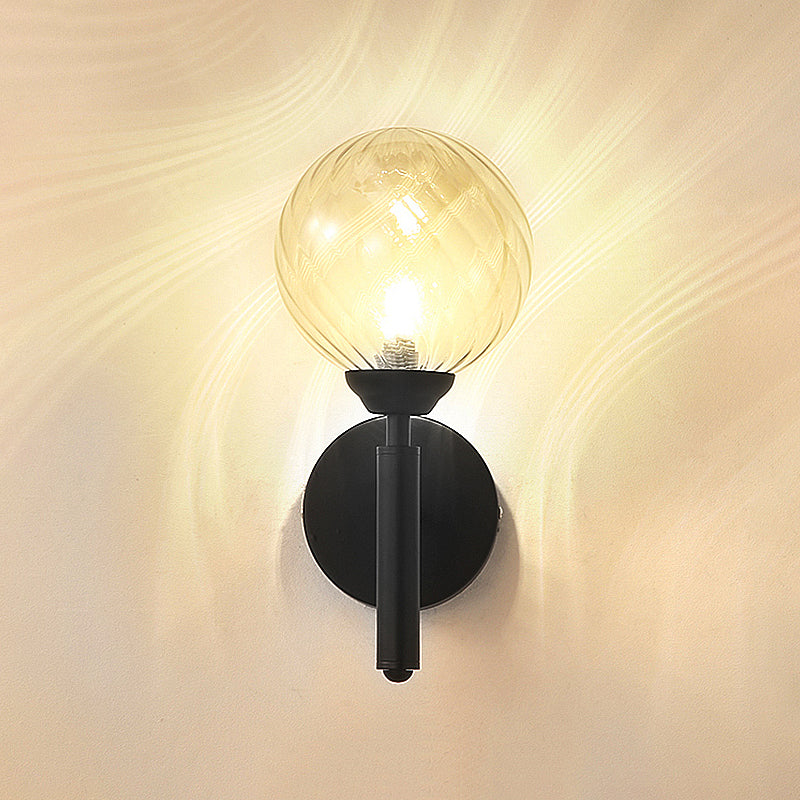 Lisslune | Modern Globe Wall Lighting 1 Bulb Clear Textured Glass Wall Lamp in Black