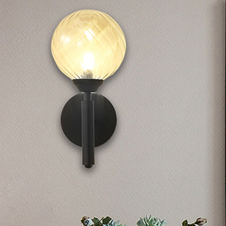 Lisslune | Modern Globe Wall Lighting 1 Bulb Clear Textured Glass Wall Lamp in Black