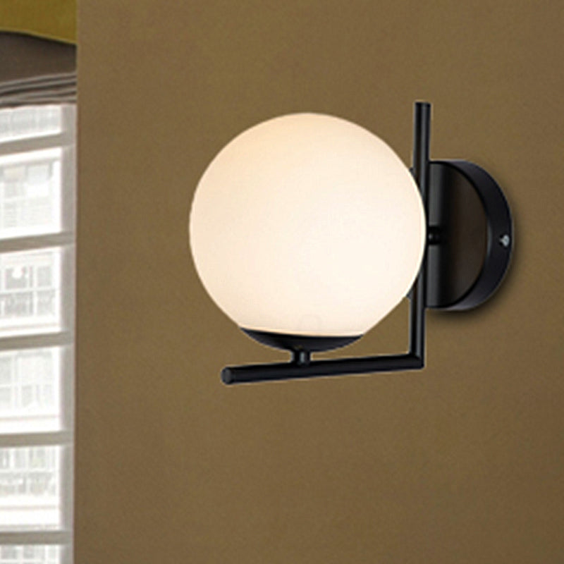 Lisslune | 1 Bulb Globe Wall Mounted Light Installation Modern Black Opal Glass Lighting with Frame Decoration