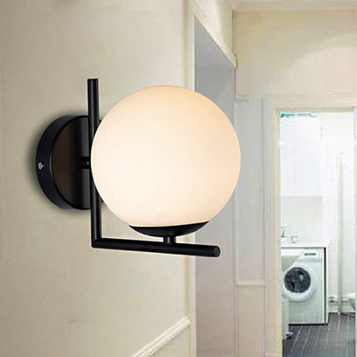 Lisslune | 1 Bulb Globe Wall Mounted Light Installation Modern Black Opal Glass Lighting with Frame Decoration