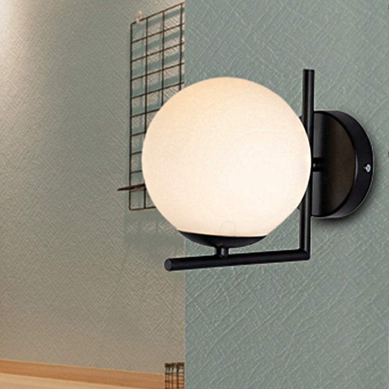 Lisslune | 1 Bulb Globe Wall Mounted Light Installation Modern Black Opal Glass Lighting with Frame Decoration