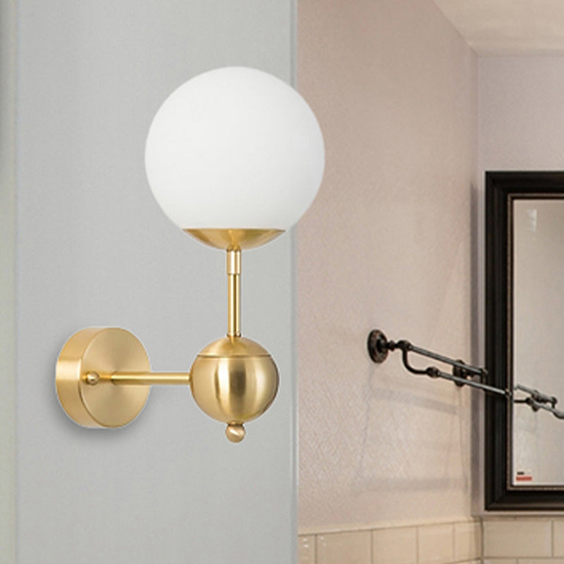 Lisslune | Modern Globe Wall Lighting Fixture 1 Lamp White Glass Wall Lamp in Brass for Bathroom