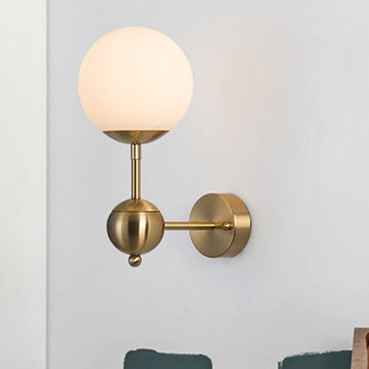 Lisslune | Modern Globe Wall Lighting Fixture 1 Lamp White Glass Wall Lamp in Brass for Bathroom
