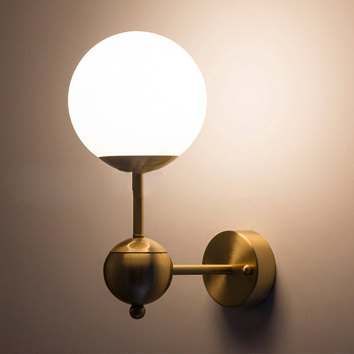 Lisslune | Modern Globe Wall Lighting Fixture 1 Lamp White Glass Wall Lamp in Brass for Bathroom
