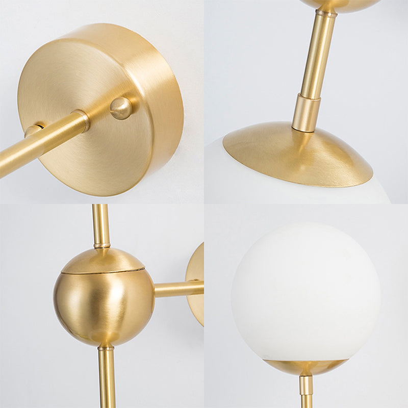Lisslune | Modern Globe Wall Lighting Fixture 1 Lamp White Glass Wall Lamp in Brass for Bathroom