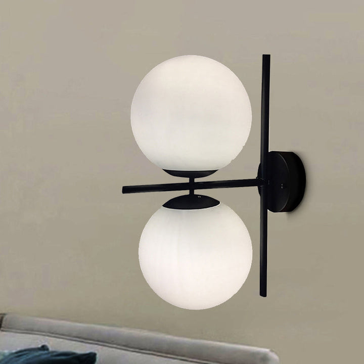 Lisslune | Black spherical wall lighting modern opal glass 1 light living room wall lamp light