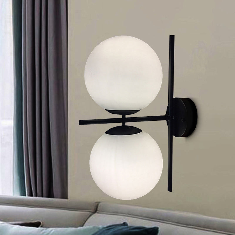 Lisslune | Black spherical wall lighting modern opal glass 1 light living room wall lamp light