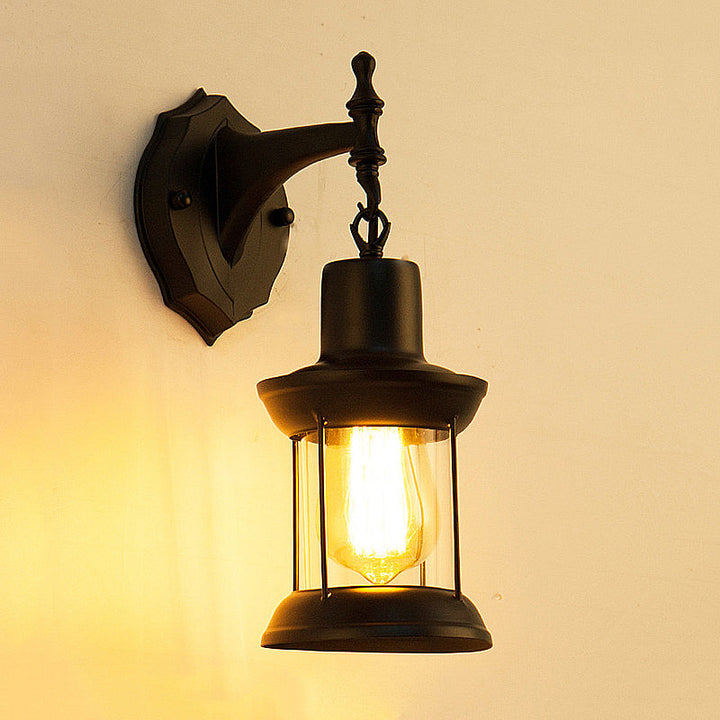 Lisslune | Clear Glass Black Wall Light Lantern 1-Light Industrial Wall Lamp for the Kitchen