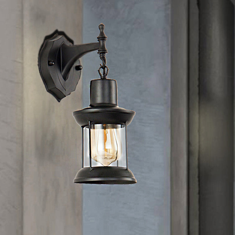 Lisslune | Clear Glass Black Wall Light Lantern 1-Light Industrial Wall Lamp for the Kitchen