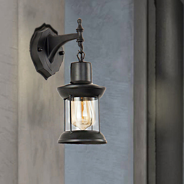 Lisslune | Clear Glass Black Wall Light Lantern 1-Light Industrial Wall Lamp for the Kitchen