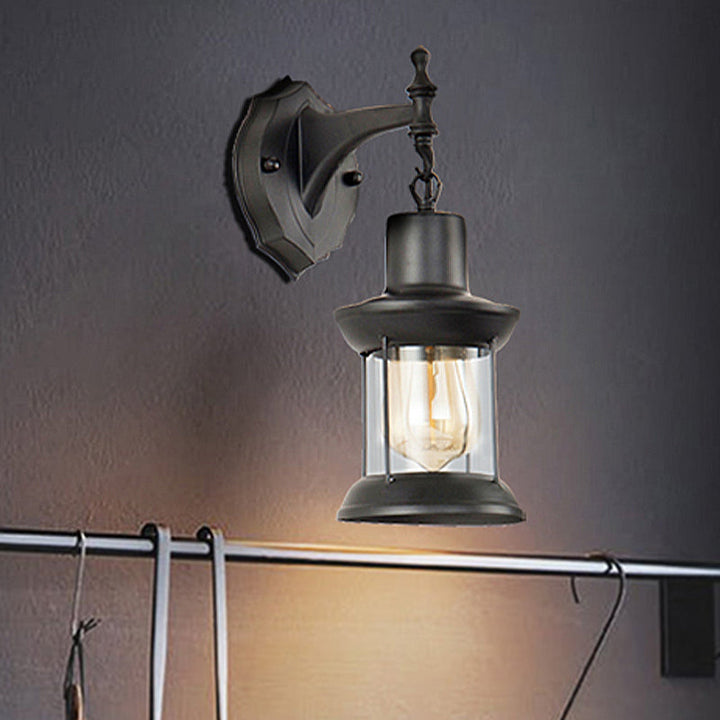 Lisslune | Clear Glass Black Wall Light Lantern 1-Light Industrial Wall Lamp for the Kitchen