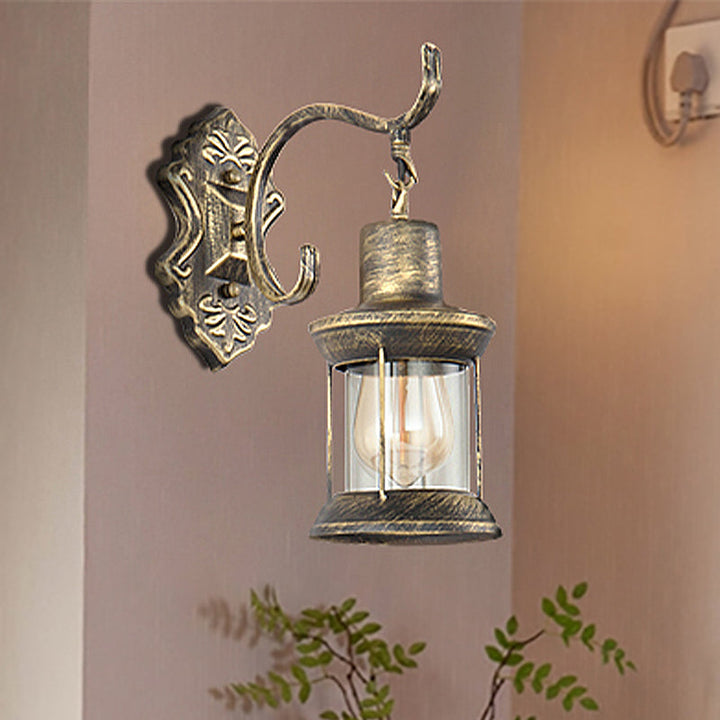 Lisslune | 1 Light Bulb Kerosene Wall Mounted Light Rustic Style Aged Bronze Clear Glass Lighting with Engraved Pattern