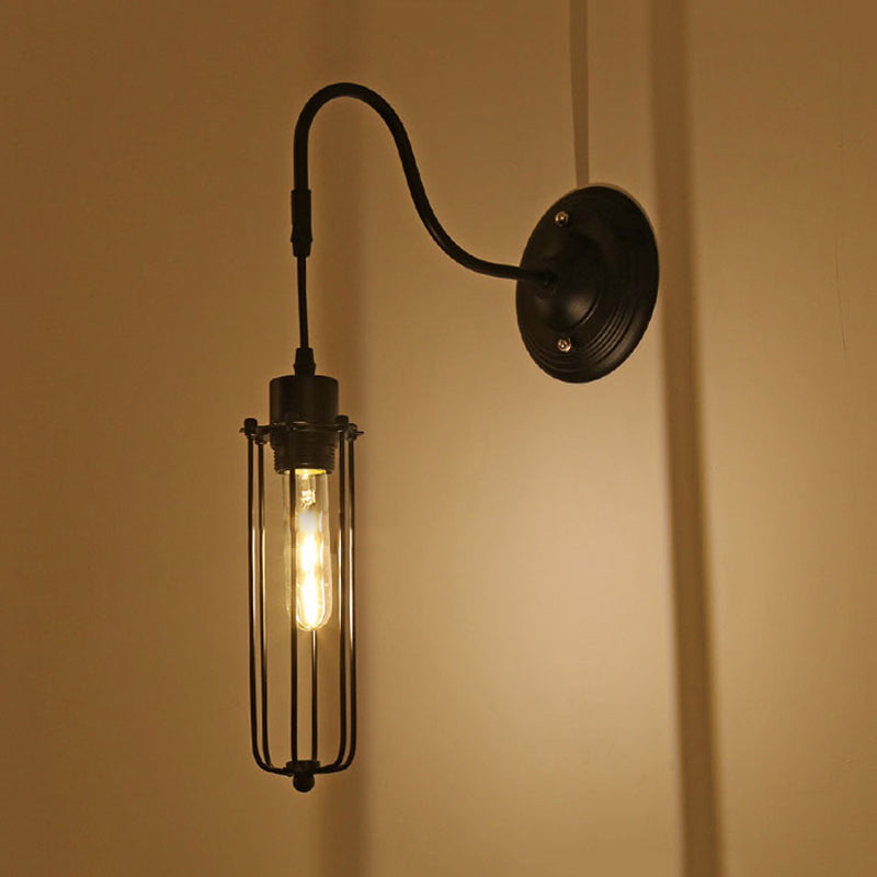 Lisslune | Metal Cylinder/Hexagonal Engaged Wall Lamp Farm 1 Lamp Restaurant Wall Mount Fixture in Black