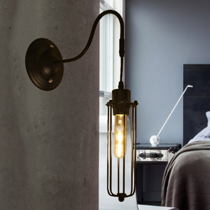 Lisslune | Metal Cylinder/Hexagonal Engaged Wall Lamp Farm 1 Lamp Restaurant Wall Mount Fixture in Black