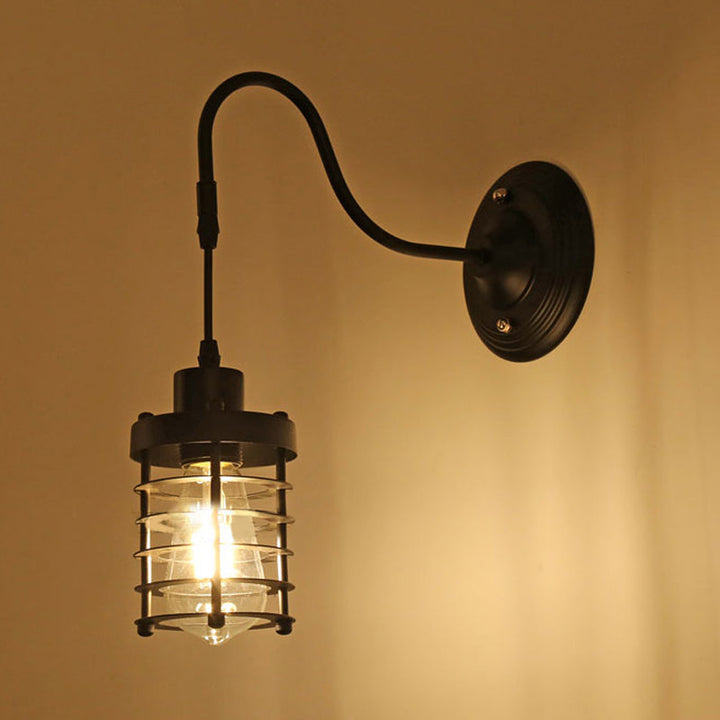 Lisslune | Metal Cylinder/Hexagonal Engaged Wall Lamp Farm 1 Lamp Restaurant Wall Mount Fixture in Black