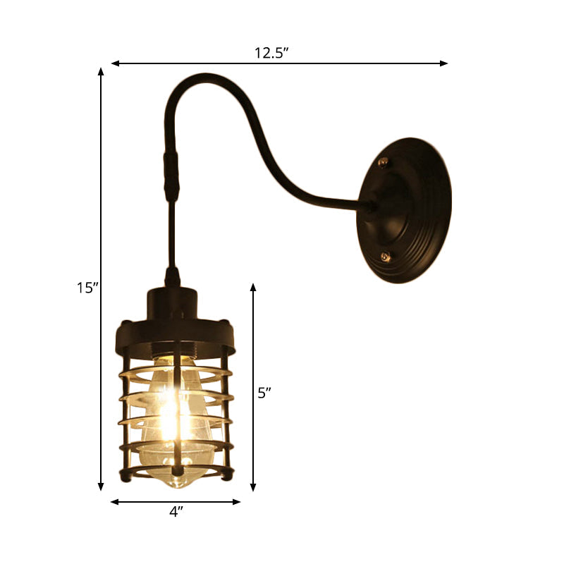 Lisslune | Metal Cylinder/Hexagonal Engaged Wall Lamp Farm 1 Lamp Restaurant Wall Mount Fixture in Black