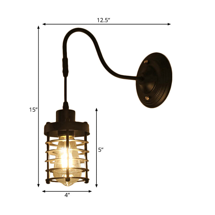 Lisslune | Metal Cylinder/Hexagonal Engaged Wall Lamp Farm 1 Lamp Restaurant Wall Mount Fixture in Black