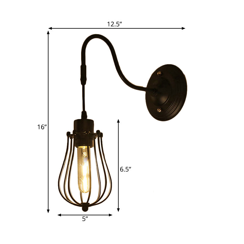 Lisslune | Metal Cylinder/Hexagonal Engaged Wall Lamp Farm 1 Lamp Restaurant Wall Mount Fixture in Black