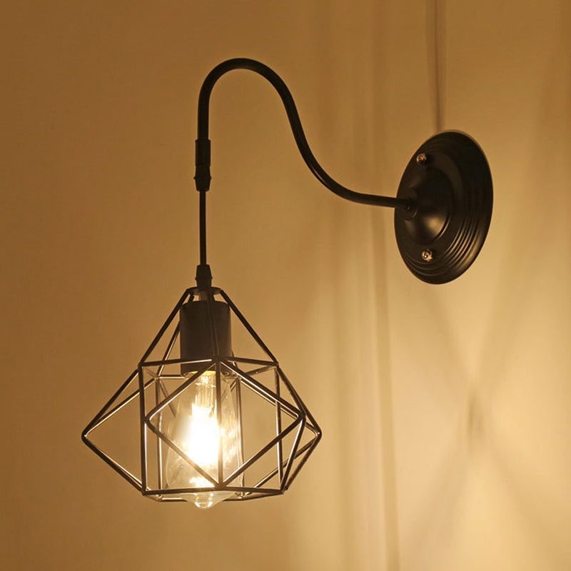Lisslune | Metal Cylinder/Hexagonal Engaged Wall Lamp Farm 1 Lamp Restaurant Wall Mount Fixture in Black