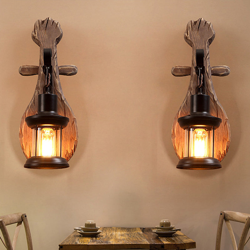 Lisslune | Clear Glass Lantern Wall Light Coastal 1 Light Dining Room Fixture with Spoon