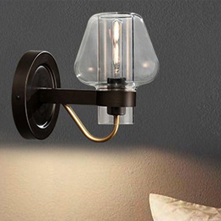 Lisslune | Clear Glass Mushroom Shade Wall Light Modern 1 Light Bedroom Lighting Fixture in Black