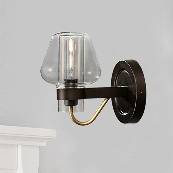 Lisslune | Clear Glass Mushroom Shade Wall Light Modern 1 Light Bedroom Lighting Fixture in Black