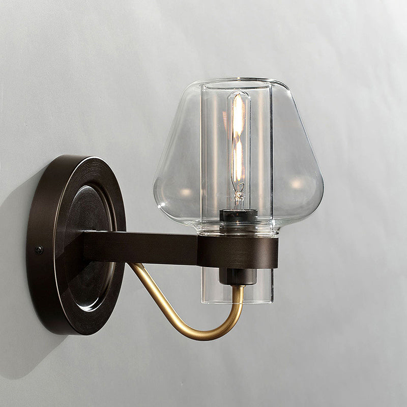 Lisslune | Clear Glass Mushroom Shade Wall Light Modern 1 Light Bedroom Lighting Fixture in Black