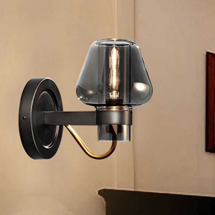 Lisslune | Black Single-Lamp Wall Light Modern Smoke Glass Mushroom Lighting for the Bedroom