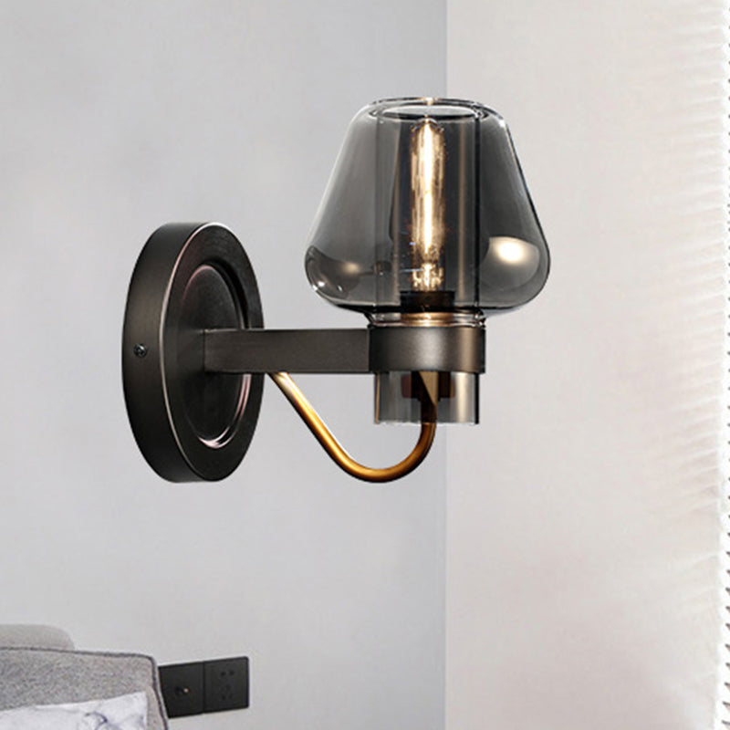 Lisslune | Black Single-Lamp Wall Light Modern Smoke Glass Mushroom Lighting for the Bedroom
