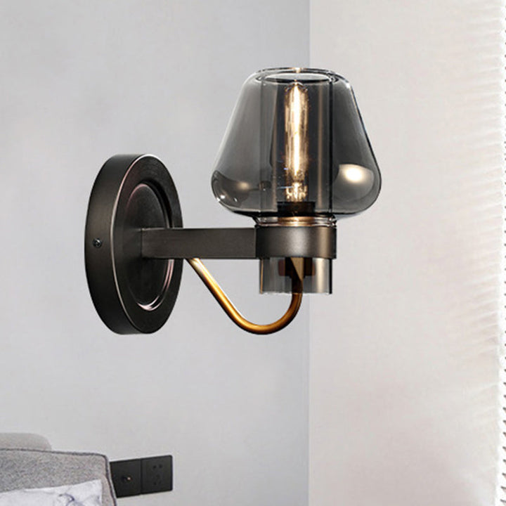 Lisslune | Black Single-Lamp Wall Light Modern Smoke Glass Mushroom Lighting for the Bedroom