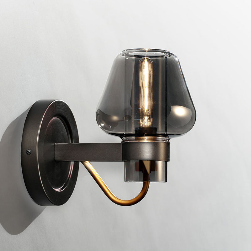 Lisslune | Black Single-Lamp Wall Light Modern Smoke Glass Mushroom Lighting for the Bedroom