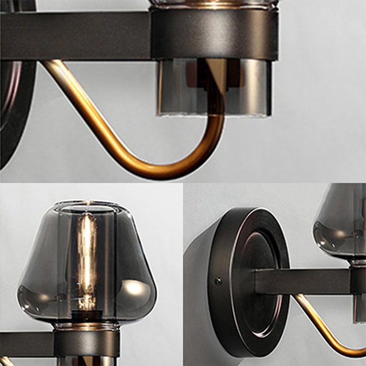 Lisslune | Black Single-Lamp Wall Light Modern Smoke Glass Mushroom Lighting for the Bedroom
